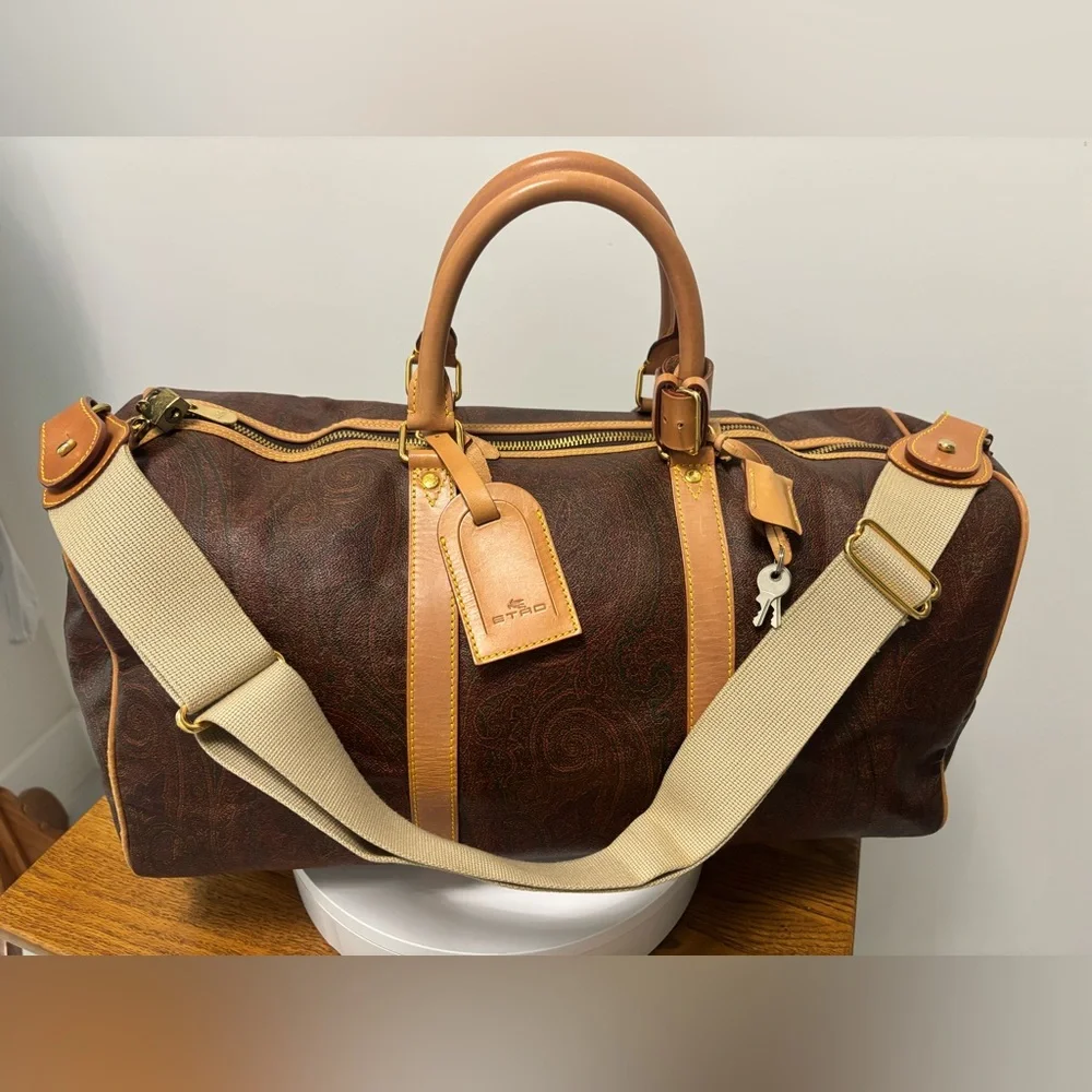 ETRO Milano Red Paisley Boston Bandolier Weekend Bag: Cuff/Strap/Lock & Keys